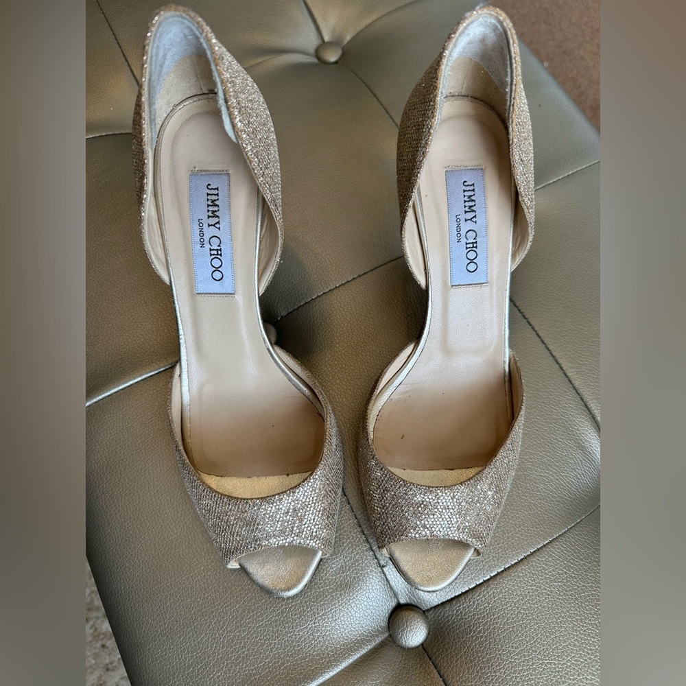 Jimmy Choo Glitter D’Orsay heels Size 38 (8) Color: Gold/Champagne